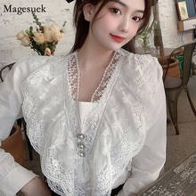 2021 Casual Ladies Top Blouses Women Casual Long Sleeve Cotton White Blouse Femme Crochet Lace Elegant Women's Shirt Tops 13299 2024 - buy cheap