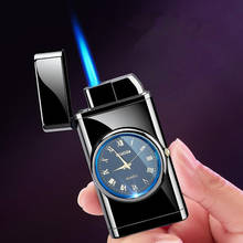 New Creative Metal Watch Lighter Blue Straight Flame Inflatable Butane Cigar Lighter Windproof Cigarette Lighter Smoking Gift 2024 - buy cheap