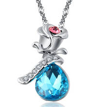 Angel Crystal Hot Trend Rose Flower Pendant Necklace Silver Color Clavicle Chain Necklace for Women Jewelry Gift 2024 - buy cheap