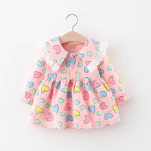 Children Autumn Baby Girls Sweet Heart Printing Long Sleeve Princess Dress Lace Lapel Cute Dress Kids 2024 - buy cheap