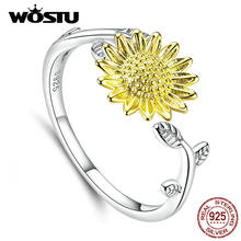 Anéis de casamento para mulheres wostu prata 100%, anéis com flores ajustáveis abertas cqr596 2024 - compre barato