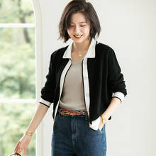 Suéter de malha estilo coreano feminino, cardigan de manga longa vintage preto e branco para mulheres, primavera e outono, 2021 2024 - compre barato