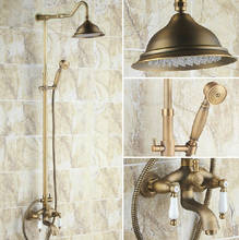 Vintage Antique Brass Dual Ceramic Handles Bathroom 8.2 Inch Round Rain Shower Faucet Set Bath Tub Mixer Taps Hand Shower mrs241 2024 - buy cheap