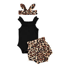 Summer Lovely Baby Girls Clothes Sets Knit Sleeveless Romper Tops Leopard Shorts Headband 0-18M 2024 - buy cheap