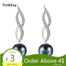 Visisap Long Stud Earrings For Women Fashion Jewelry Imitation Pearls Party Earring For Lady Clear CZ Gold Color VKZCE113 2024 - buy cheap