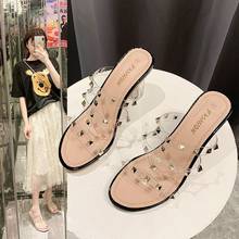2020 Summer New Transparent Slippers Female Women Shoes Mules Rivet Crystal Sexy Fashion Clear Square High Heels Ladies Shoes 2024 - buy cheap
