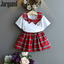 Summer Kids Clothes Fashion Letter Embroidery Top&plaid Skirt Cute Children Ruffle Outfits 3-7 Years Little Girls Clothing Set 2024 - buy cheap