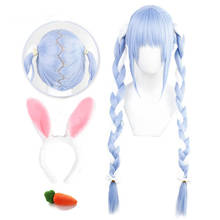 Hololive-peluca VTuber Usada Pekora, trenzas de fantasía, orejas de conejo, utilería para Cosplay, pelo azul y blanco 2024 - compra barato