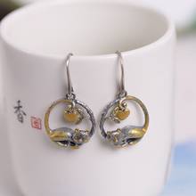 FNJ Cat Heart Earrings 925 Silver Original Pure S925 Sterling Silver Drop Earring for Women Jewelry 2024 - buy cheap