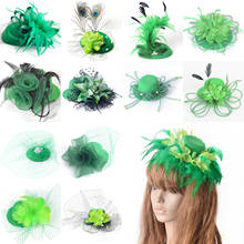 14design escolher flores fascinator verde artesanal caixa de pingentes da igreja folha de chapéu top chapéu clipes de cabelo coquetel festa de casamento feminino prendedor de cabelo 2024 - compre barato