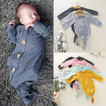Пеленальное Одеяло для новорожденных мальчиков и девочек, спальный мешок в полоску с длинными рукавами, одежда для сна 2024 - купить недорого