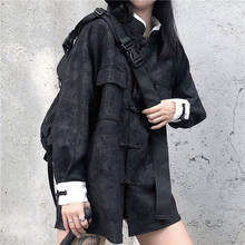 Long Sleeve Gothic Blouse Punk Hip Hop Korean Streetwear Pocket Button Vintage Print Graffiti Harajuku Shirt Top Blusa 2024 - buy cheap