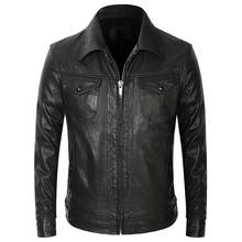 Chaqueta de motocicleta de piel de cabra para hombre, abrigo corto delgado de cuero Real, ropa informal de negocios de alta calidad, color negro 2024 - compra barato