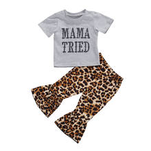 Toddler Baby Girls Summer Casual Letter Print Short Sleeve T Shirts Tops+Leopard Flare Pants 2PC Sets 0-3Y 2024 - buy cheap