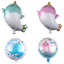 Balão balão de hélio para festa, grande balão de hélio com desenho baleia para decoração de festa infantil, aniversário, casamento, rosa e azul 2024 - compre barato