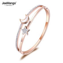 JeeMango Mosaic Rhinestone Shell Lovers Moon Star Stainless Steel Bracelet Bangle Jewelry Rose Gold Viking Cuff Bracelet JB19001 2024 - buy cheap