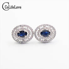 Classic Sterling Silver Sapphire Earrings 100% Natural Blue Sapphire Stud Earrings for Woman Real 925 Sterling Fashion Jewelry 2024 - buy cheap