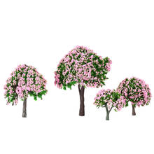 Modelo de plástico árvores trem layout jardim 4 peças, paisagem branco e rosa flor didisplay miniatura rosa 2024 - compre barato