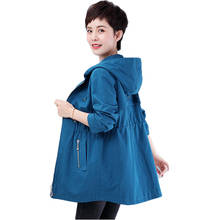 Plus size 5XL Middle-aged Women Trench Coat New Spring Autumn Coat Solid Hooded Cotton Windbreaker Female  Overcoat Basic Tops 2024 - купить недорого
