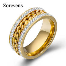 ZORCVENS Fashion 2 Row Crystal Jewelry Ring With Chains Wholesale Gold Color Stainless Steel Chain Wedding Rings for women 2024 - buy cheap