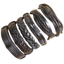 Handmade ethnic tribal genuine wrap charm bracelet Wholesale 6pcs/lot  male pulsera Black  punk leather bracelets bangles 2020 2024 - buy cheap