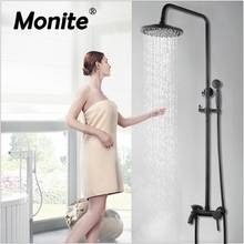 Monite Rainfall Bathroom Shower Faucet Hand 3 Sprays Matte Black Bathtub Bathroom Shower Set Tap Mixer Faucet W/ Ceramic Base 2024 - buy cheap