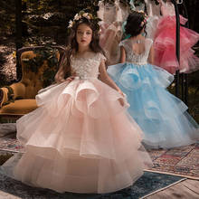 Платье принцессы с кружевным бантом и цветочным узором для девочек; платья без рукавов с открытой спиной для первого причастия; платья для свадебной вечеринки; торжественное платье с пышным платьем 2024 - купить недорого