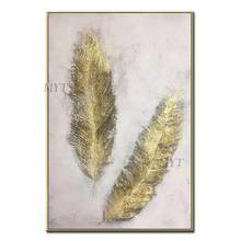 2 PCS Golden Feather Unframed Pictures Home Decor Wall Art Hand Painted New Oil Painting on Canvas Handmade Oil Paintings 2024 - buy cheap