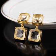 BALANBIU Square Shape Transparent Glass Sparking Stud Earrings For Women Christmas Gifts Gold Color Fashion Jewelry Wholesale 2024 - buy cheap