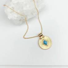 Dainty colar clássico de ouro e turquesa, pingente redondo, moda feminina, joias para festa, presente 2024 - compre barato