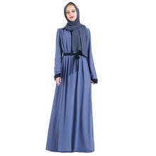 Fashion hit color mulsim peignoir Muslim abayas Dubai Muslim full length robes Worship Service abayas with belt F1718 2024 - buy cheap