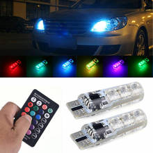 HAOLIDE 2 шт. W5W T10 5050 6SMD RGB светодиодный мульти Цвет светильник автомобиля Клин лампочки Дистанционное Управление 2024 - купить недорого