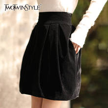 TWOTWINSTYLE-Falda minimalista de Velour para mujer, minifalda informal de cintura alta, color negro, 2021 2024 - compra barato
