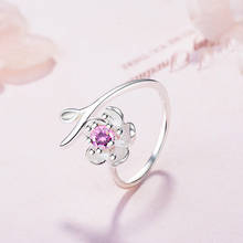 New Fashion Pink Cherry Blossom Flower Shape Silver Color Jewelry Opening Rings For Women Anel Wedding Spinel Ring 2024 - buy cheap