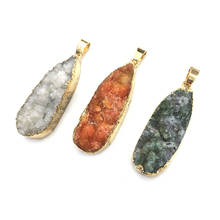 Natural Druzy Agates Pendant Water Drop Shape Agates Stone Pendants for Making DIY Jewelry Necklace Size 25x55mm 2024 - buy cheap