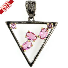 34x23mm Sublime Antique Trangle Shape Created Pink Tourmaline Gift For Sister Black Gold Silver Pendant 2024 - buy cheap