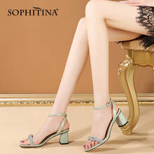 SOPHITINA Fashion Women's Sandals Leather Crystal Ankle Buckle Thick Heel Shoes Comfortable Open-toe Summer Female Shoes AO732 2024 - buy cheap