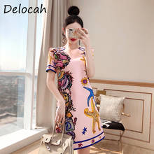 Delocah-vestido curto feminino, novo, design de moda para mulheres, lindo, feito em cristal, estampado vintage, vestido de festa, 2021 2024 - compre barato