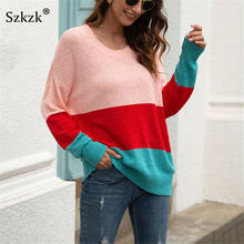 Szkzk Color Block Stripe Knit Sweater Loose Top Women Pullover Female Jumper Fall Winter Patchwork Long Sleeve Knitwear Sweaters 2024 - buy cheap