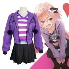 Anime Fate/Apocrypha Astolfo, disfraz diario, peluca, zapatos de lona, Sudadera con capucha púrpura, traje de falda, uniformes, conjuntos completos, accesorios de fiesta 2024 - compra barato