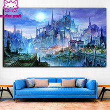 Pintura de diamantes DIY, rompecabezas grande, Cuadrado completo, redondo, Castillo de noche de fantasía, punto de cruz, mosaico de diamantes de imitación, regalo, decoración del hogar 2024 - compra barato