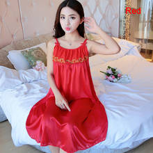 Women's Red Sexy Sleepwear Female Ice Silk Satin Sleepwear Ladies Nighty Sexy Night Dress Ruffle Night Shirts 2024 - buy cheap