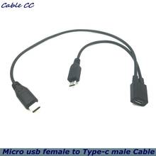 Кабель Micro USB мама к USB-C Тип C USB 3,1 и Micro USB сплиттер папа-папа Удлинительный кабель для зарядного устройства 2024 - купить недорого