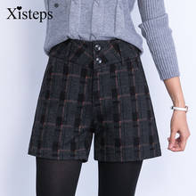 Xisteps Elegant Plaid Tweed Women Office Short Winter Autumn Warm Black Short High Waist Female Loose Plus Size 2024 - buy cheap