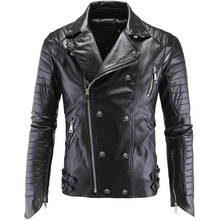 Jaqueta de couro de caveiras masculina, de alta qualidade, couro pu, casacos masculinos slim fit, casual, estilo high street, jaqueta de motocicleta 2024 - compre barato
