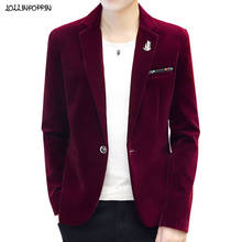 Single Button Men Velvet Casual Blazers Fashion Notched Lapel Suit Jacket Wine Red / Black Velour Coat Male Outerwear 2024 - buy cheap