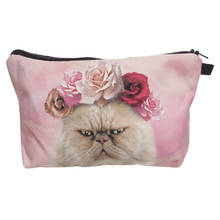 Women Cosmetic Bag Zipper Neceser Portable Makeup Bag Case 3D Prints Rose Cat Organizer Bolsa feminina Travel Toiletry Bag 2024 - buy cheap