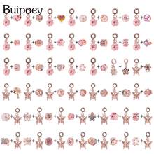 Buipoey Pink Crystal Heart Flower Beads Butterfly Dangle Charm Fit Rose Gold Charm Bracelets & Necklace Diy Jewelry Accessories 2024 - buy cheap