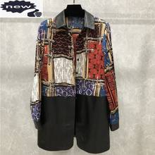 European Clothing Vintage Women Shirt Genuine Leather Patchwork Printed Tops Punk Cardigan Shirts 2021 Casual Long Sleeve Blouse 2024 - buy cheap