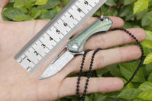 Mini cuchillo plegable de titanio de acero damasco, herramienta de supervivencia para campamento al aire libre, cuchillo portátil de bolsillo para caminata, collar EDC 2024 - compra barato